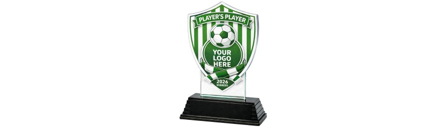 **SPECIAL BUY** CLICK AND GO CUSTOM SHIELD FOOTBALL TROPHY - 16CM - 20CM - AVAILABLE IN 5 COLOURS